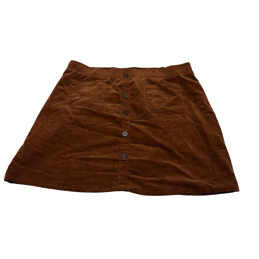 Torrid Brown Corduroy Button Front Mini Skirt Plus Size 2 2X A-Line Patch Pocket